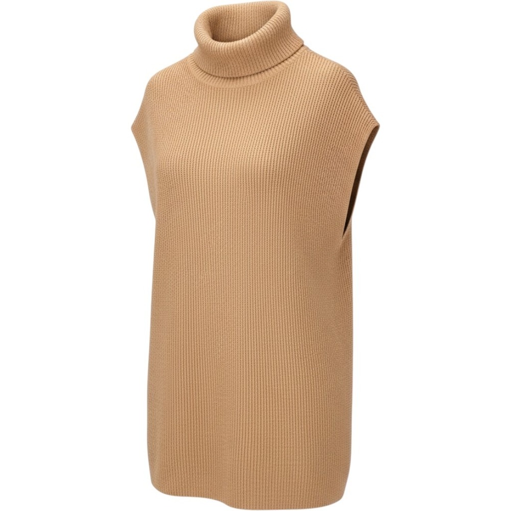 Chicos Elle Wool Sweater Women 1 L Camel Vest Lagenlook Cowl Neck Pullover Vest